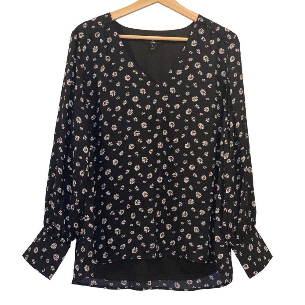 Jason Wu Daisy Long Sleeve Blouse Black Floral Size Small Floral Pretty Casual